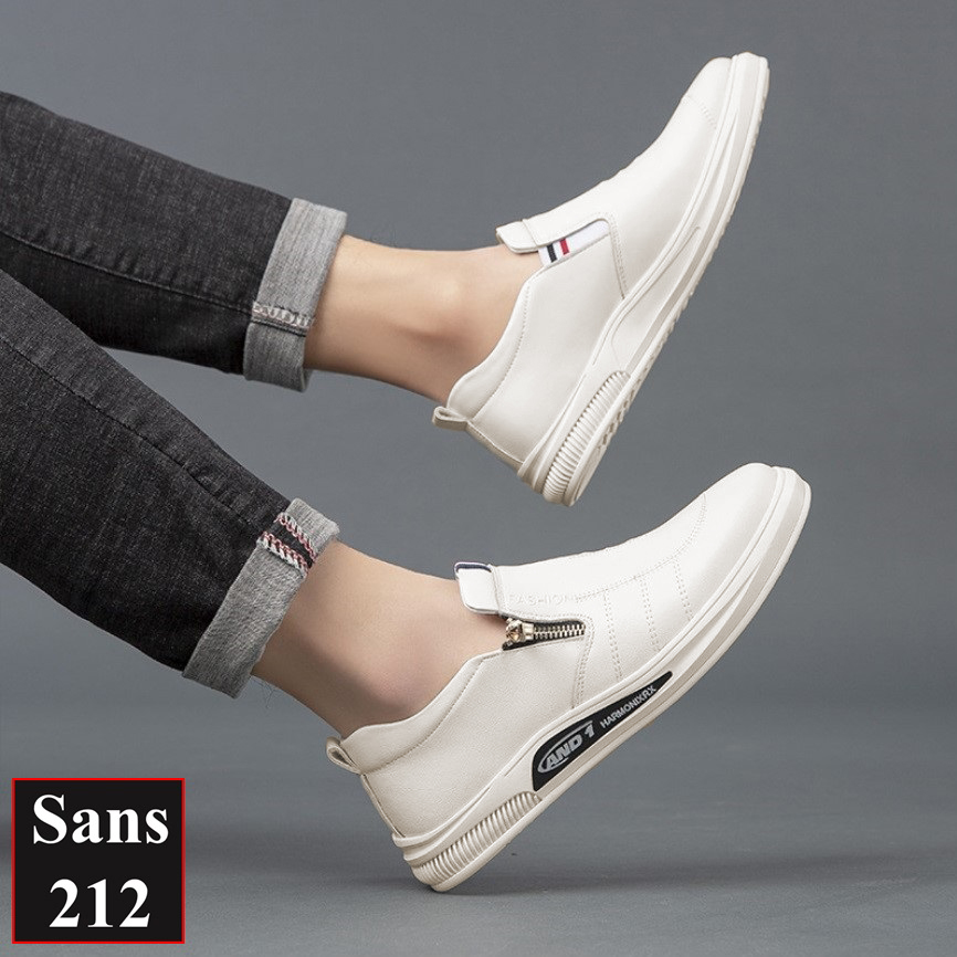 Sneaker nam nữ unisex độn đế 5cm Sans212 giầy thể thao trắng tăng chiều cao lười full white không dây êm chân cao cấp