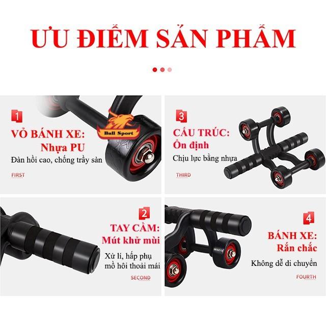 Con lăn tập bụng 4 bánh Tặng thảm + thước dây Con lăn tập cơ bụng 4 bánh đa năng siêu bền