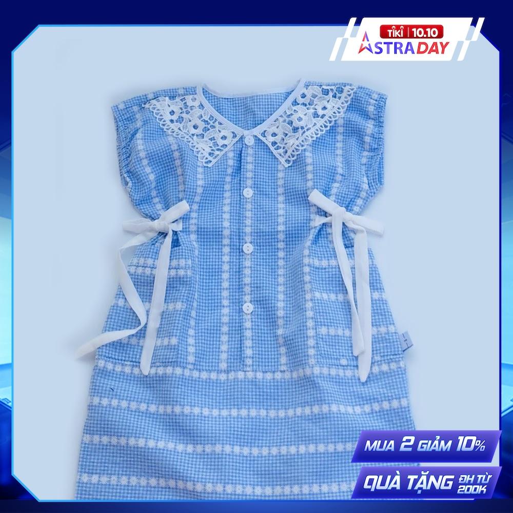 Đầm bé gái họa tiết Caro nhí xanh dương cổ ren cotton - AICDBGRJ3ROB - AIN Closet