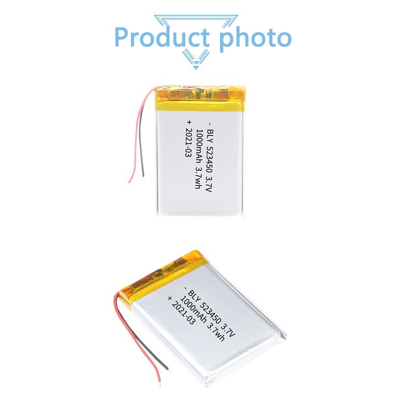 2 chiếc 1000mAh 3.7V 523450 Pin sạc Lithium Polymer Pin Li-ion cho điện thoại thông minh GPS DVD MP4 MP5 Đèn Led Lipo Cell