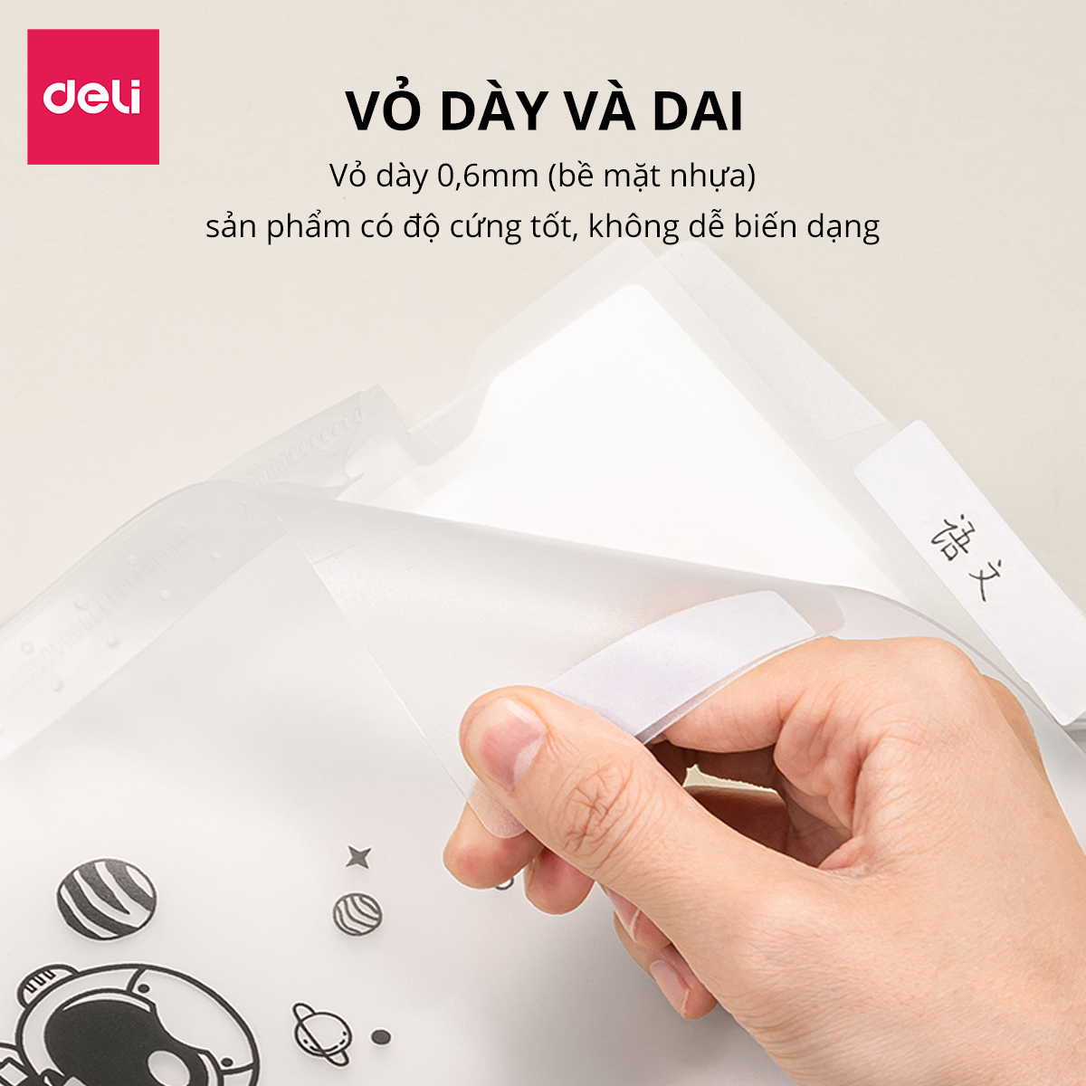 Hình ảnh Cặp đựng tài liệu 5 ngăn/8 ngăn trong suốt A4 Deli File Đựng Tài Liệu Hồ Sơ, Túi Hồ Sơ Văn Phòng, File Lưu Trữ Đa Năng Trong Suốt Phi Hành Gia - có Nhãn dán đính kèm