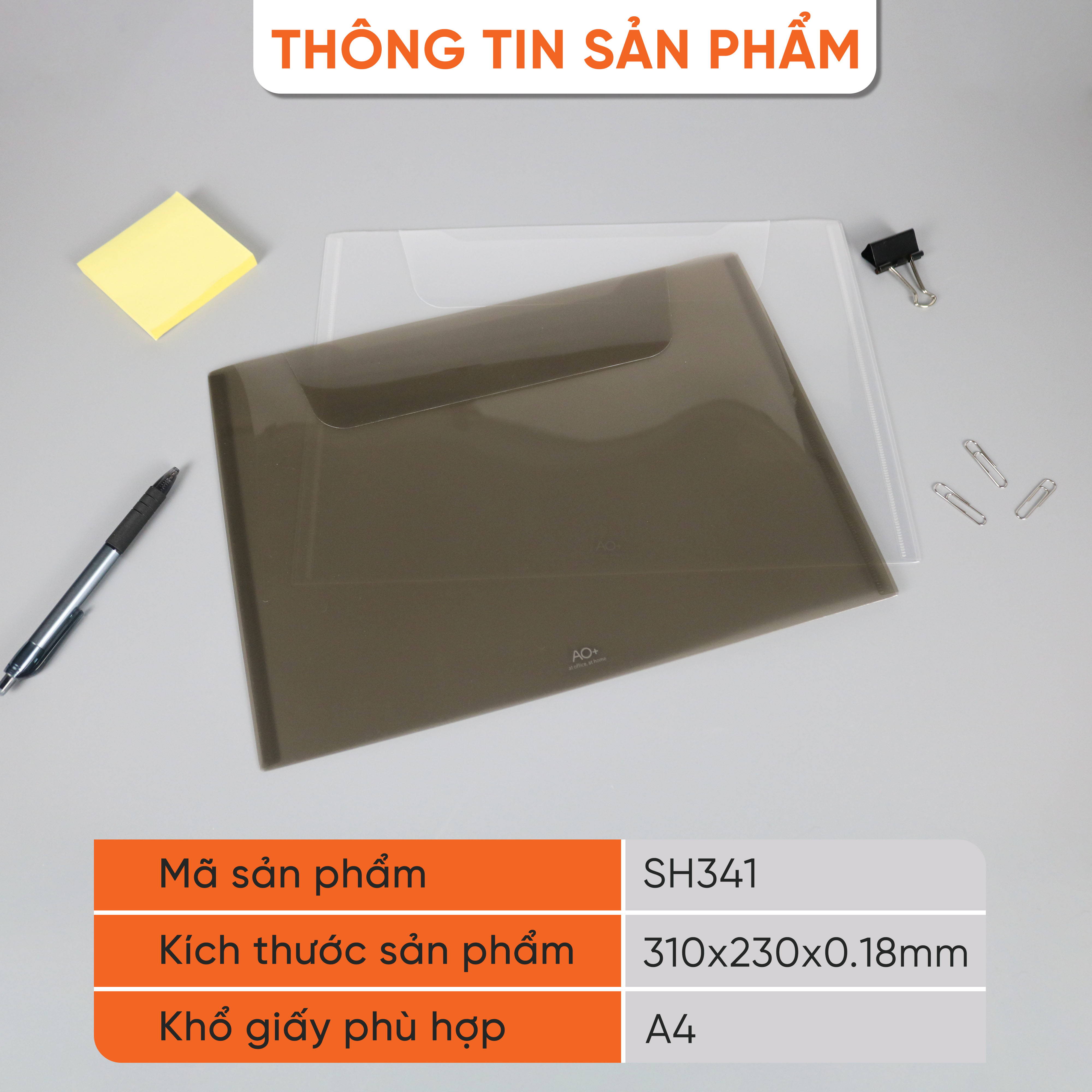 Túi Đựng Tài Liệu A4 Clear Bag AO+ Không Khuy Cài (5 Cái/ Bộ)