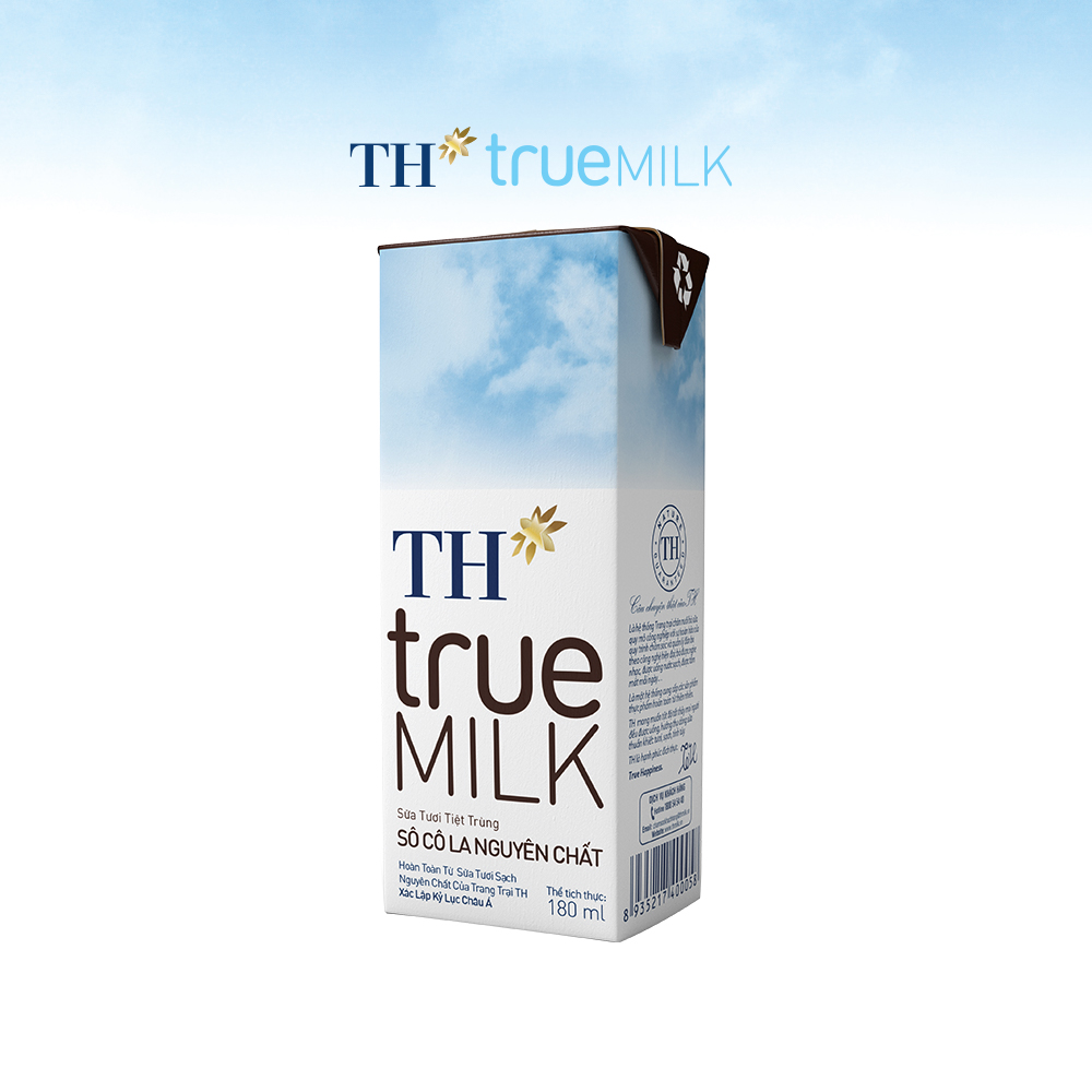 4 Lốc sữa tươi tiệt trùng sôcôla nguyên chất TH True Milk 180ml