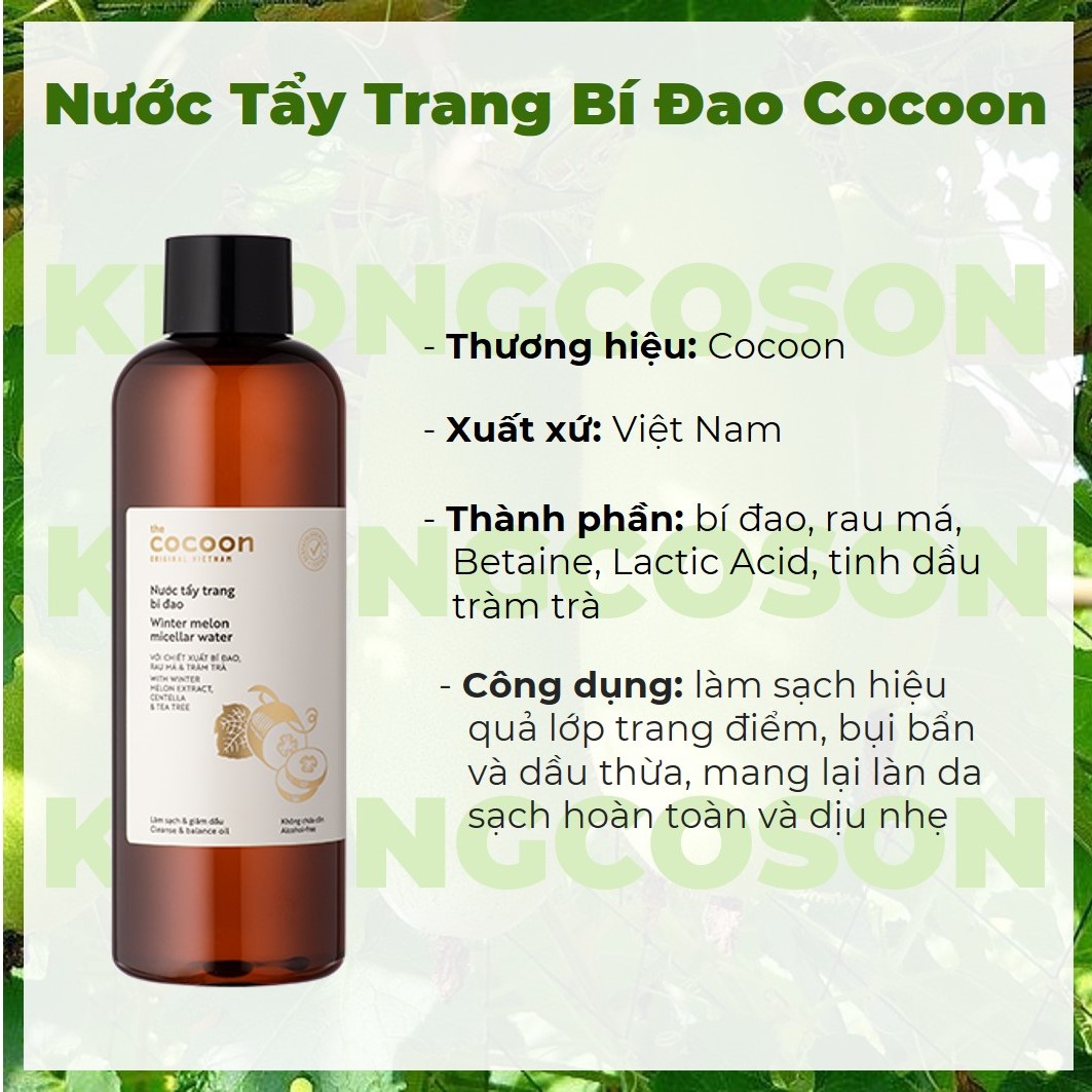 Nước Tẩy Trang Bí Đao Cocoon 140ml + Tặng Kèm Băng Đô Tai Mèo Màu Ngẫu Nhiên