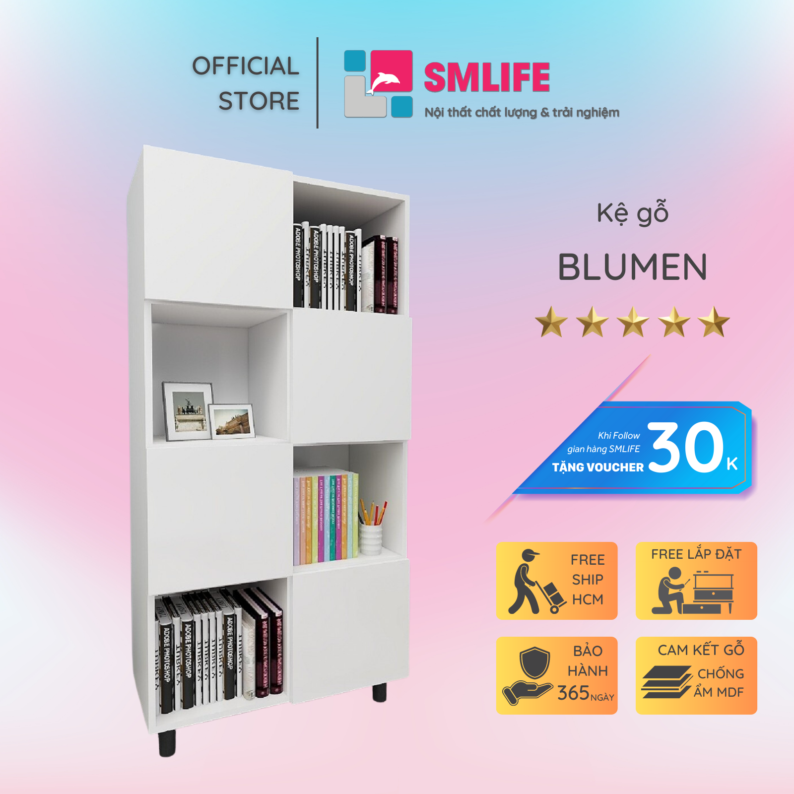 Kệ sách thông minh từ gỗ MDF SMLIFE Blumen