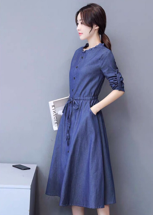 ĐẦM SUÔNG XANH JEAN CỔ TRÒN BÈO ( dưới 60kg ) damsuong83
