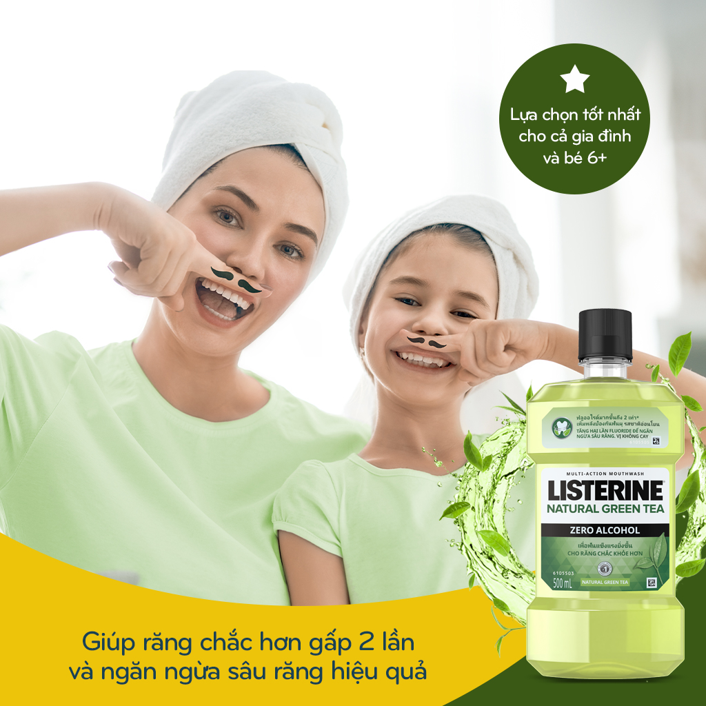 Nước súc miệng ngừa sâu răng vị trà xanh không cay Listerine Natural Green Tea 500ml - 100953223