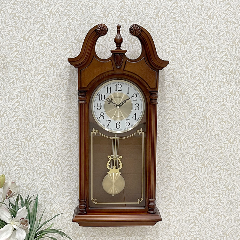 Đồng hồ treo tường RHYTHM SIP (Sound In Place) Wall Clocks CMJ582NR06 (Kích thước 31.8 x 67.5 x 13.0cm), Vỏ màu Nâu