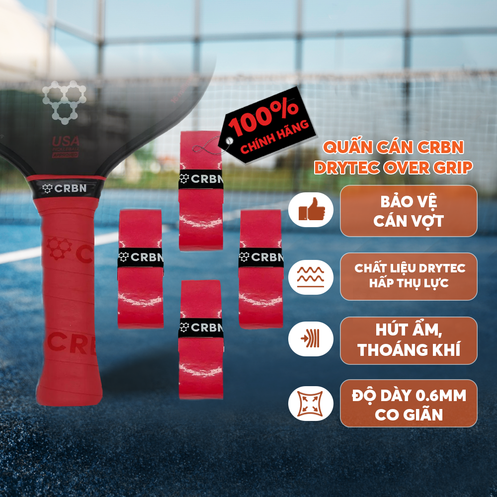 Set 4 Quấn Cán Vợt Pickleball CRBN DryTec Cao Cấp - Chống Trơn Trượt - Hút Mồ Hôi -  Tăng Cảm Giác  - Êm Ái - Bền Bỉ