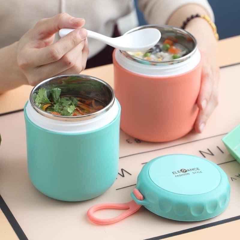 Bình cháo giữ nhiệt cao cấp lõi thép không gỉ tặng kèm muỗng xinh