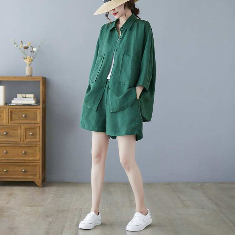 Set áo sơ mi nữ và quần đùi form chữ A nhiều àu, mặc đi chơi đi học đi biển Bv03