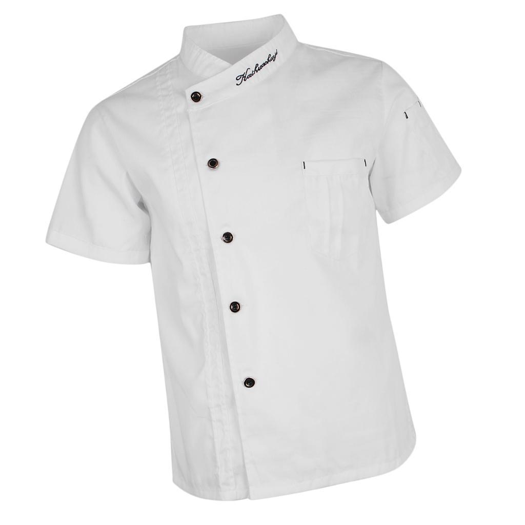 3x Unisex Chef Jackets Coat Short Sleeves Shirt Kitchen Uniforms M