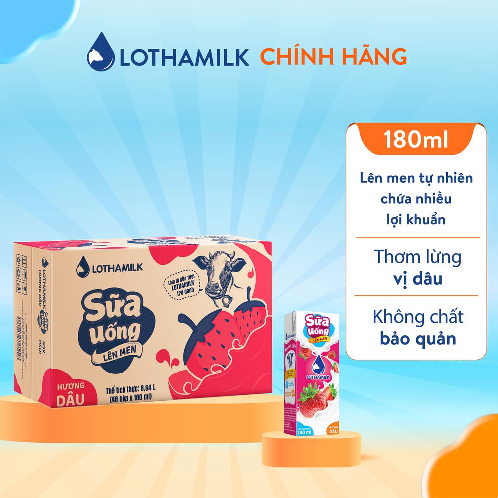 Thùng 48 hộp sữa uống lên men Lothamilk 180ml