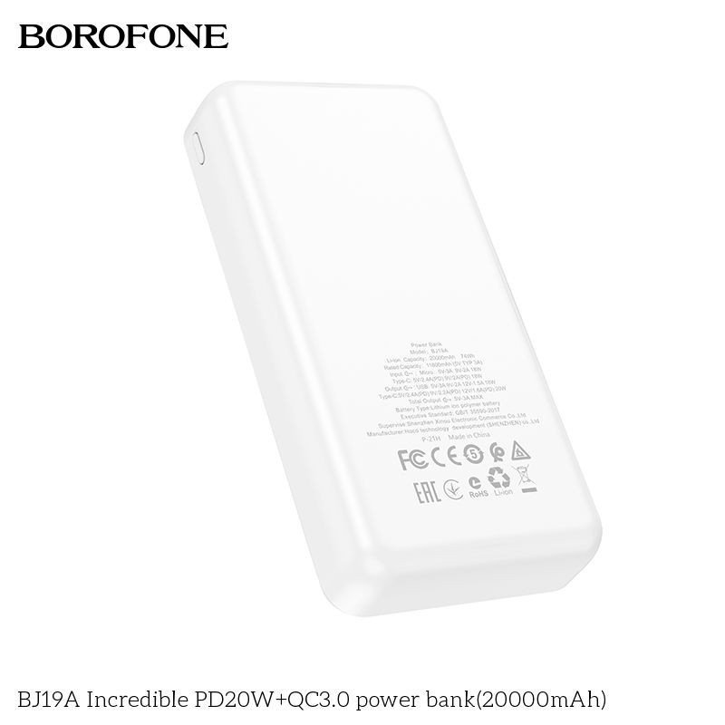 Pin Sạc Dự Phòng Borofone Sạc Nhanh BJ19A PD20W QC3.0 20000Mah 20W Hàng Nhập Khẩu