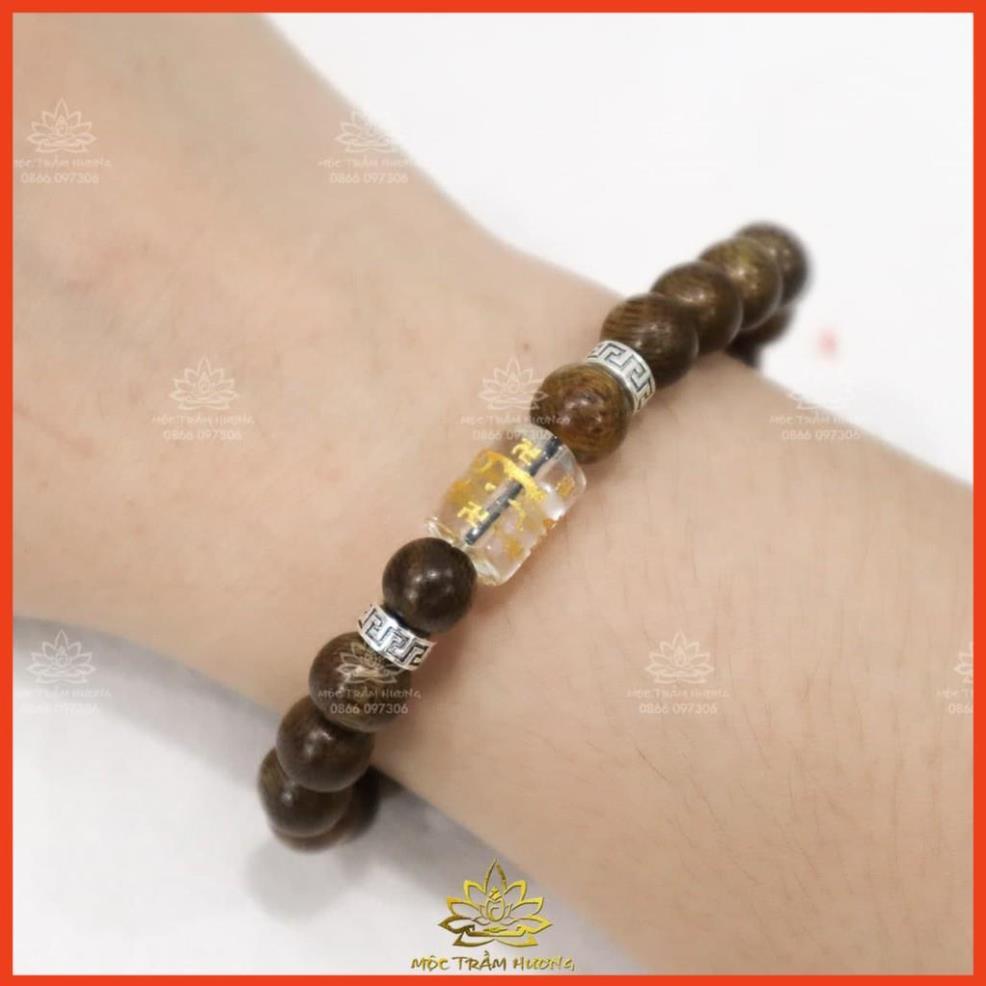 Vòng Trầm Hương Tròn Đơn Đính Đá Trụ Ngọc OMANI Trợ Mệnh Size 6/7/8/10mm - Đá Phong Thủy - May Mắn & Tài Lộc