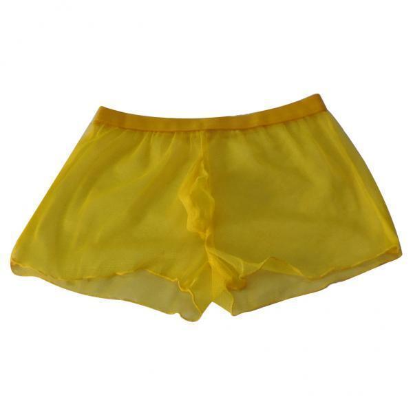 2-3pack Sexy Elastic Waist See-Through Voile Boxer Briefs Shorts for Men Yellow