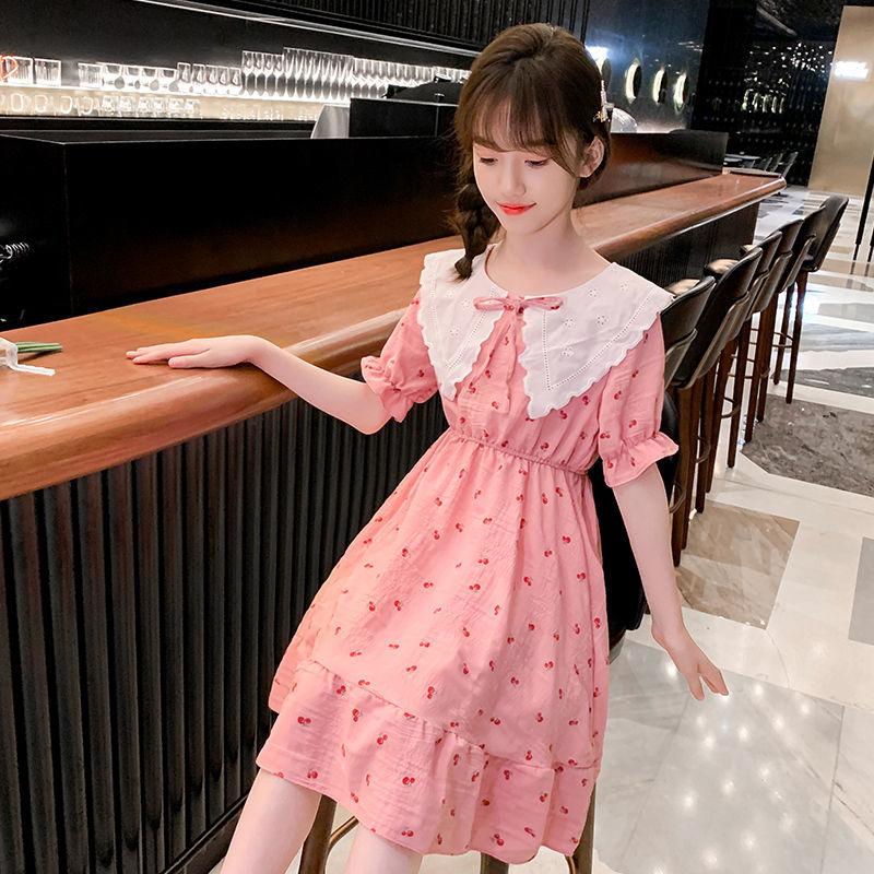 DONGSHOP HOT Cô gái ăn mặc 2023 mùa hè ăn mặc cô gái váy công chúa Mid-Boy Cherry hoa đầm đầm đầm đầm mùa hè cho trẻ em