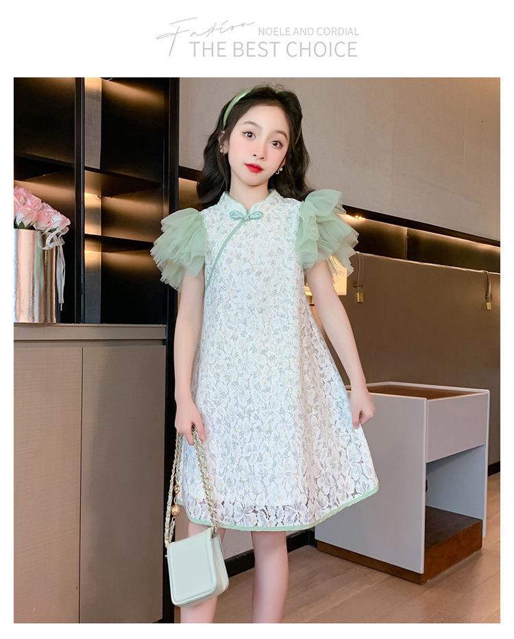SHUANGYAN Đầm sườn xám cho bé gái Trang phục mùa hè 2023 Phong cách phương Tây Thời trang Hanbok váy công chúa cho bé gái váy mùa hè