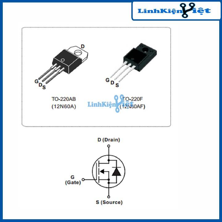 Ic chức năng Mosfet 12N60 TO-220 10A 600V N-CH dùng trong mạch cơ bản