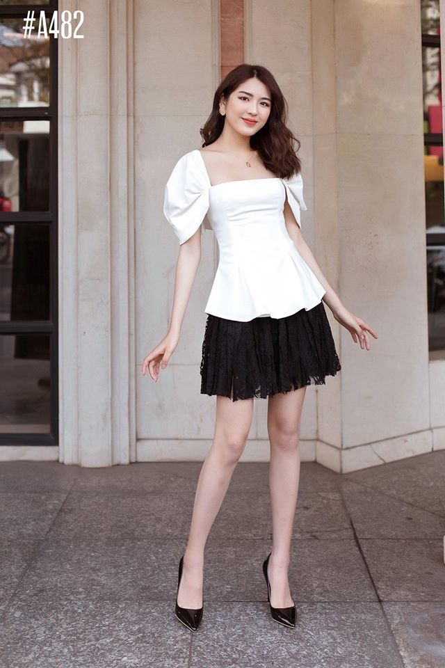 Áo peplum cổ vuông tay rớt