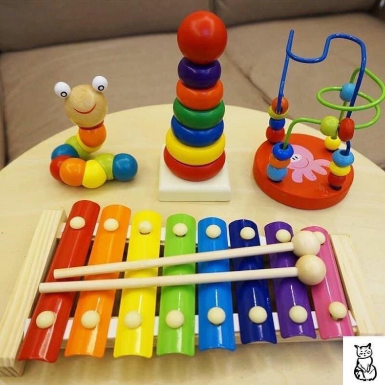 COMBO 6 MÓN ĐỒ GỖ MONTESSORI LUYỆN KĨ NĂNG CHO BÉ