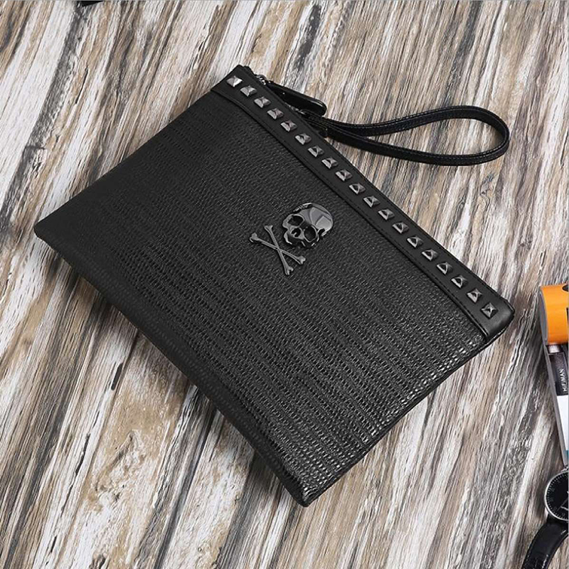 Trend Clutch Bag Pu Leather Skull Card Purses & Pouches - Black