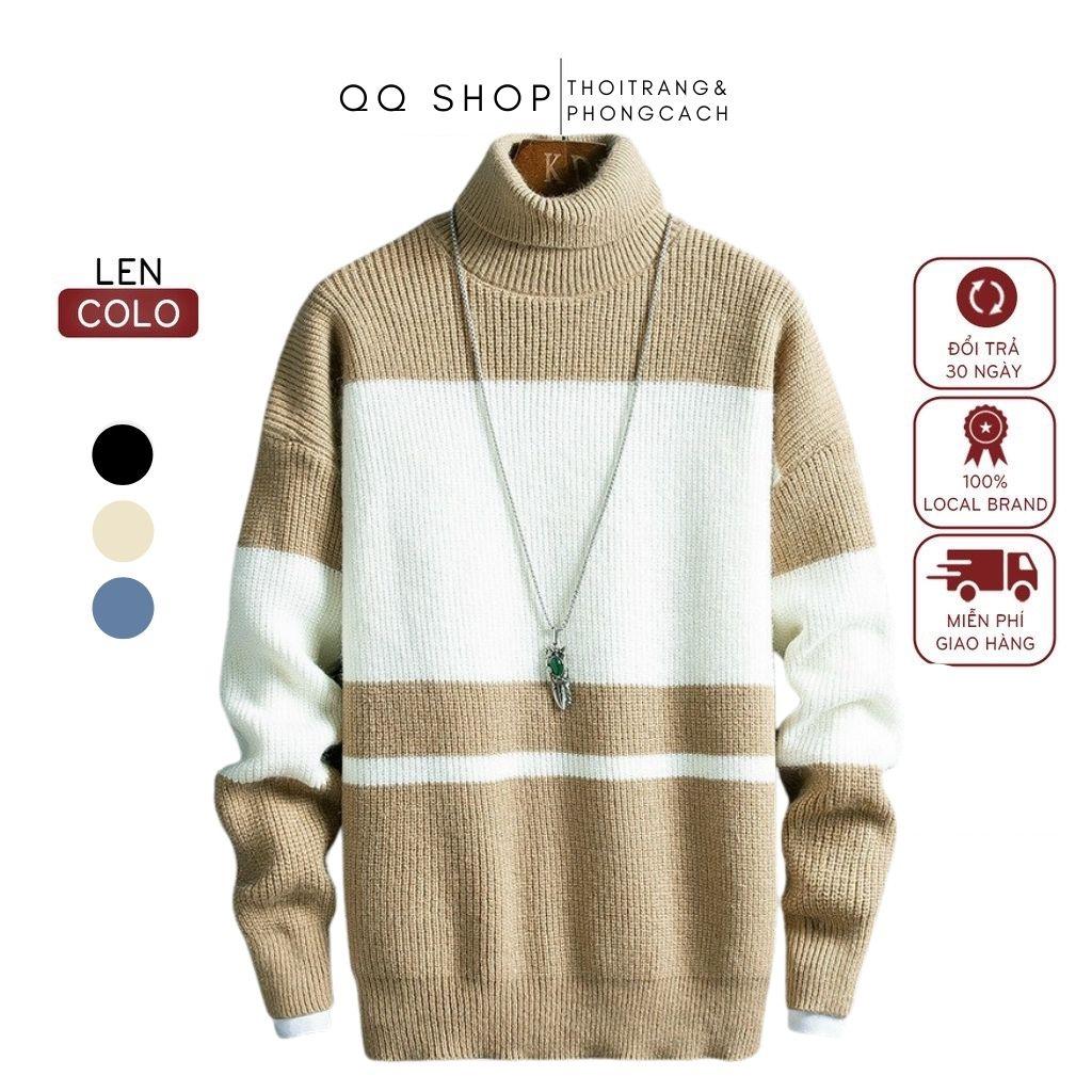 Áo len nam cổ lọ phối màu chất len lông cừu mềm mịn thời trang cao cấp - QQ SHOP