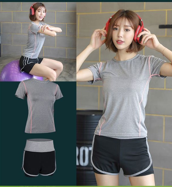 set bộ đồ tập gym, yoga, aerobic nữ Linda018 áo thun quần đùi 2 lớp