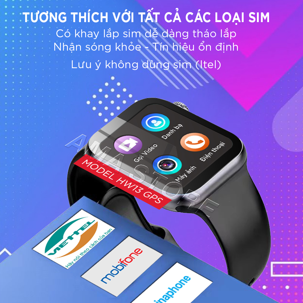 Đồng hồ Thông minh Trẻ em Học sinh Tiểu học THCS THPT Chống nước Lắp sim Định vị Kép Smart Watch AMA HW13 Hàng nhập khẩu