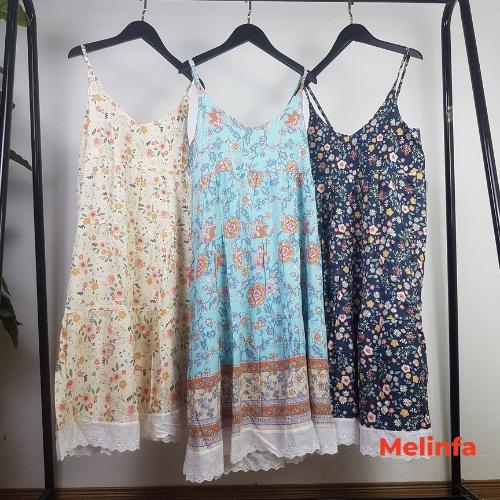 Váy ngủ hai dây nữ vải Cotton lụa tự nhiên thoáng mát mềm mại, đầm mặc nhà mùa hè freesize mã VAV0288