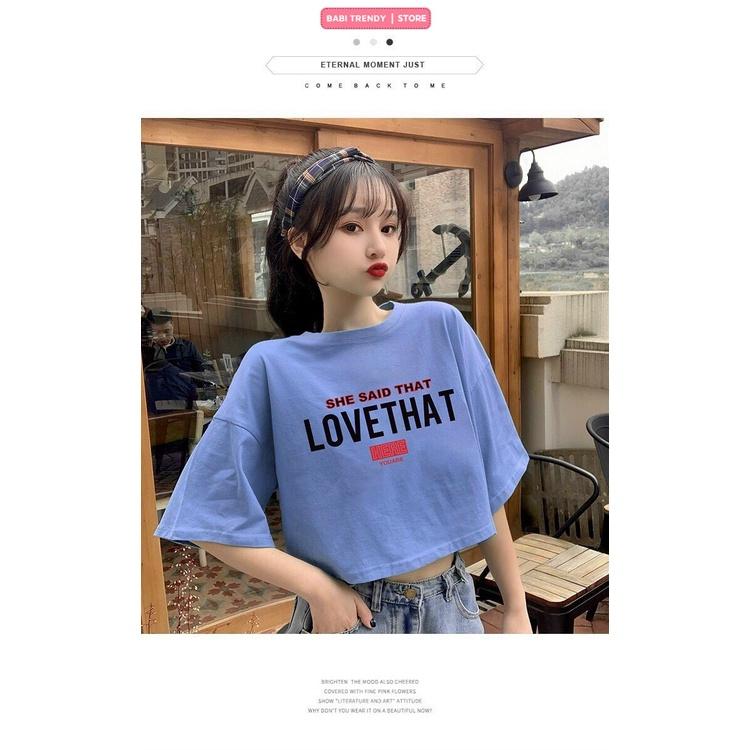 Áo croptop nữ tay lỡ đẹp cao cấp form rộng kiểu ulzzang in Love That - Babi Trendy CRI06