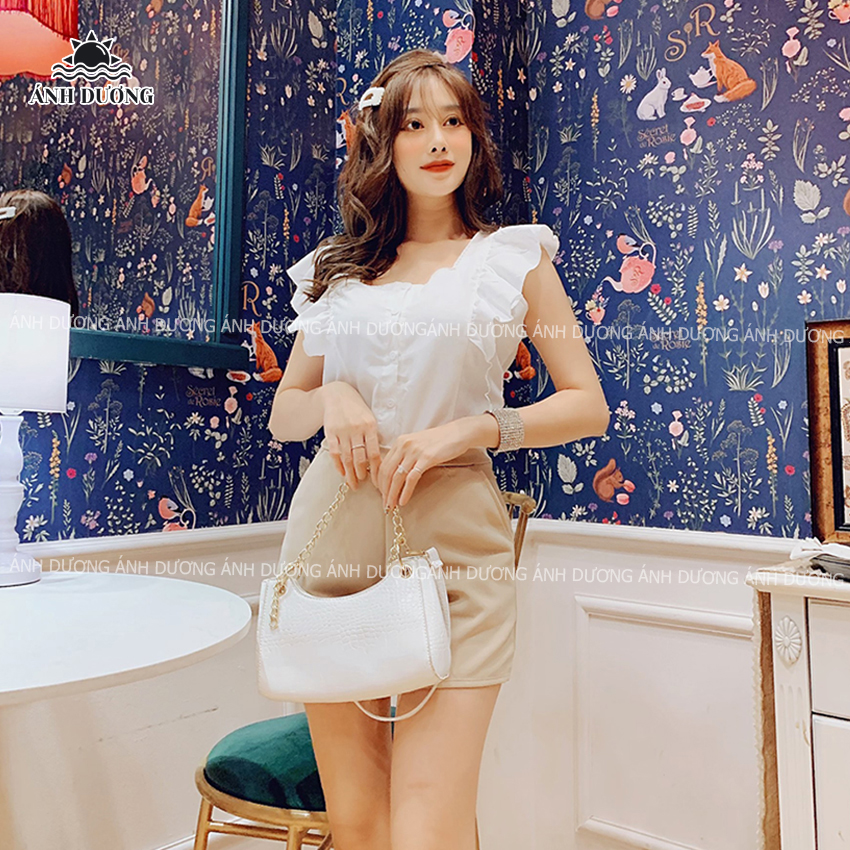 Set đồ bộ nữ áo màu trắng kiểu cánh tiên kèm quần đùi đi tiệc, đi chơi