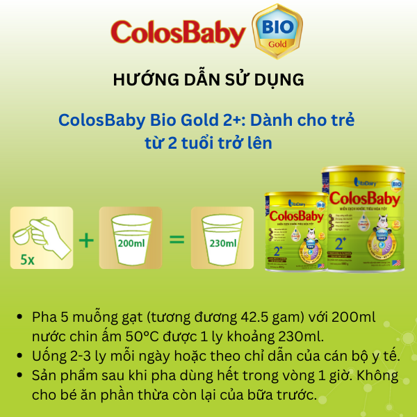 COLOSBABY BIO GOLD 2+ 800g hỗ trợ tiêu hóa tốt, miễn dịch khỏe cho bé - VitaDairy