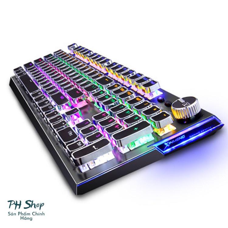 Bàn phím cơ Blue switch XinMeng K901, Bàn phím gaming chính hãng led RGB Phím tròn mạ bạc cá tính có núm xoay đa năng - Hàng chính hãng