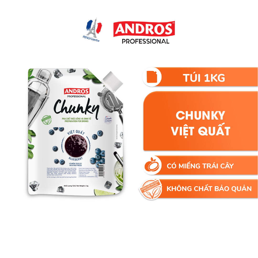 Mứt Trái Cây Pha Chế Việt Quất - Có Miếng Trái Cây Thật - ANDROS CHUNKY - 1KG