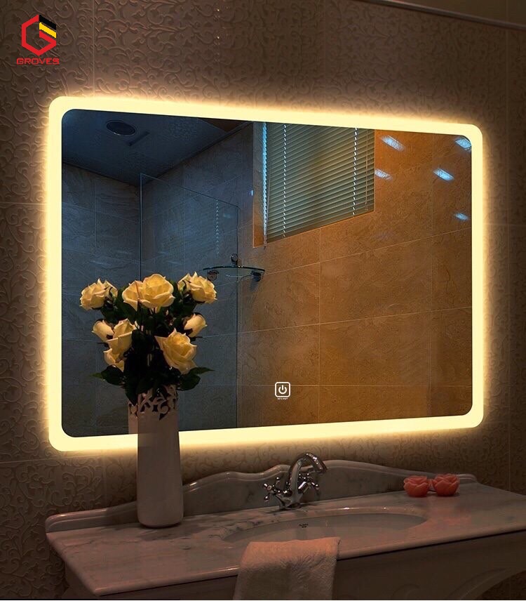 GƯƠNG TREO PHÒNG TẮM CẢM ỨNG ĐÈN LED CHỮ NHẬT CAO CẤP 700x500 cm (có nút cảm ứng bật tắt)