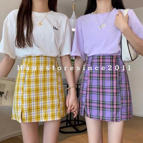 Chân Váy Chữ A / Chân Váy Lưng Cao Họa Tiết Caro Thời Trang Cho Nữ