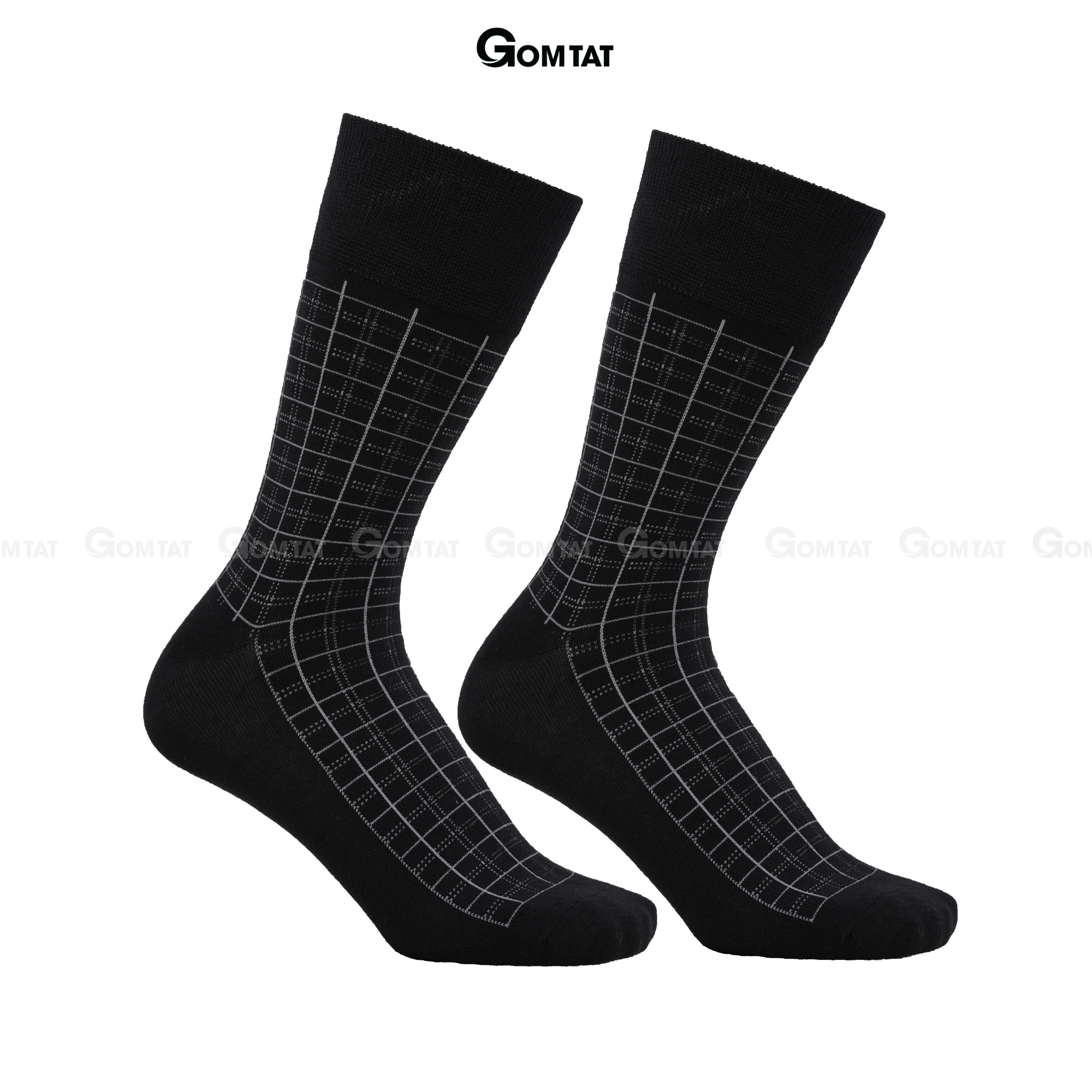Tất Nam Công Sở Cổ Cao GOMTAT Màu Đen Caro Trắng Chất Liệu Cotton Cao Cấp Êm Mềm Đi Thoáng - GOM-TAY11-DENCAROTRANG