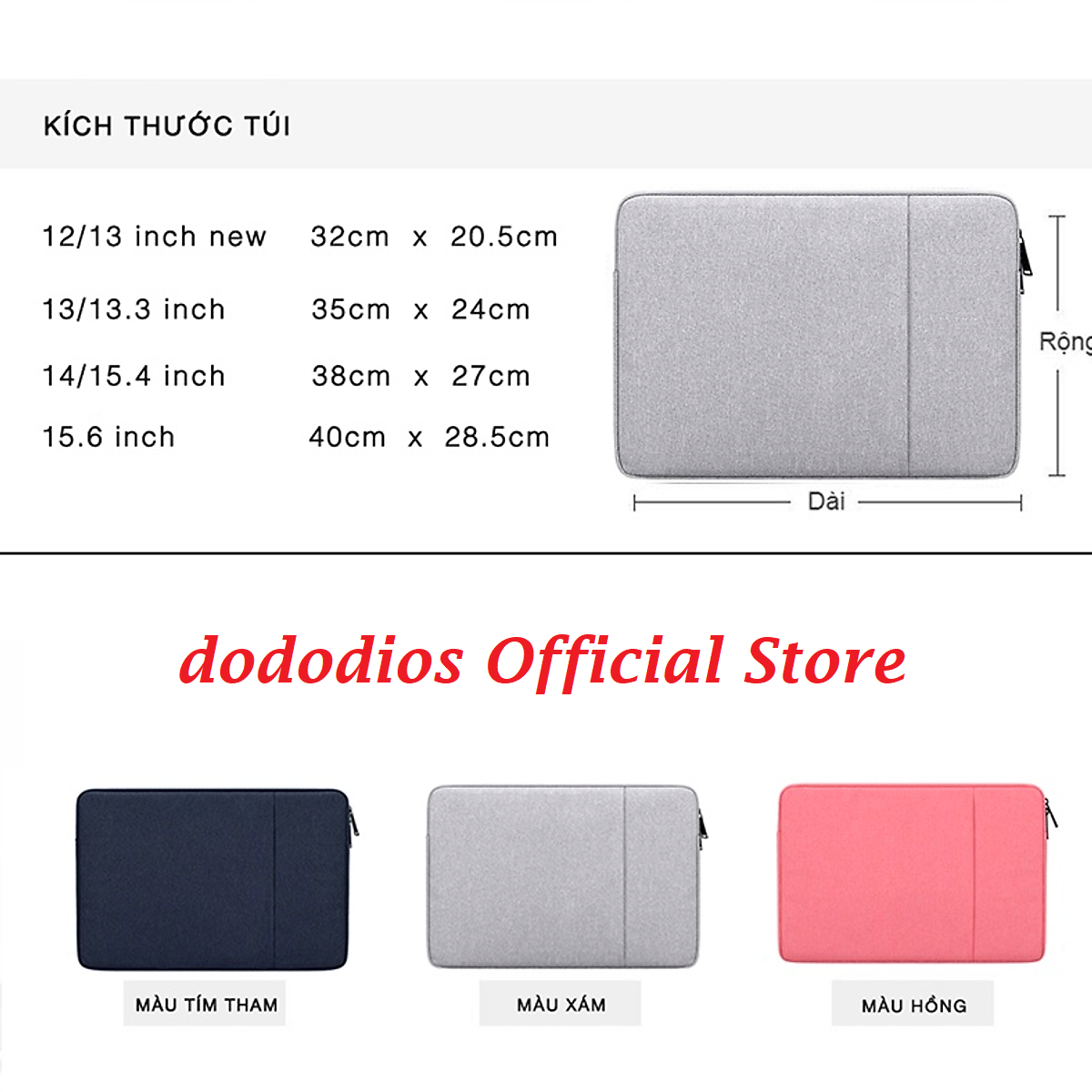 Túi chống sốc laptop dododios size 13 inch, 14 inch, 15,6 inch bền đẹp, phù hợp dành cho macbook 15inch đệm dày, vải xịn, Túi Đựng Laptop Dành Cho Macbook Air, Pro Cao Cấp Chống Sốc 2 Ngăn Hàng Chính Hãng