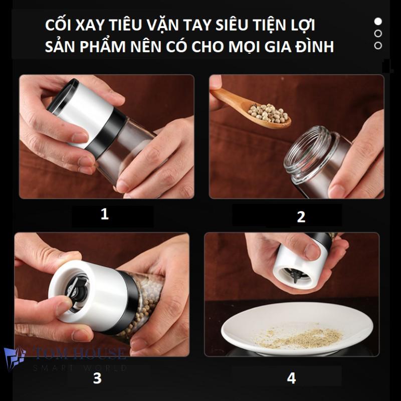 Lọ xay tiêu có nắp dung tích 180ml loại mới, cối xay tiêu, hủ đựng tiêu vặn tay tiện lợi