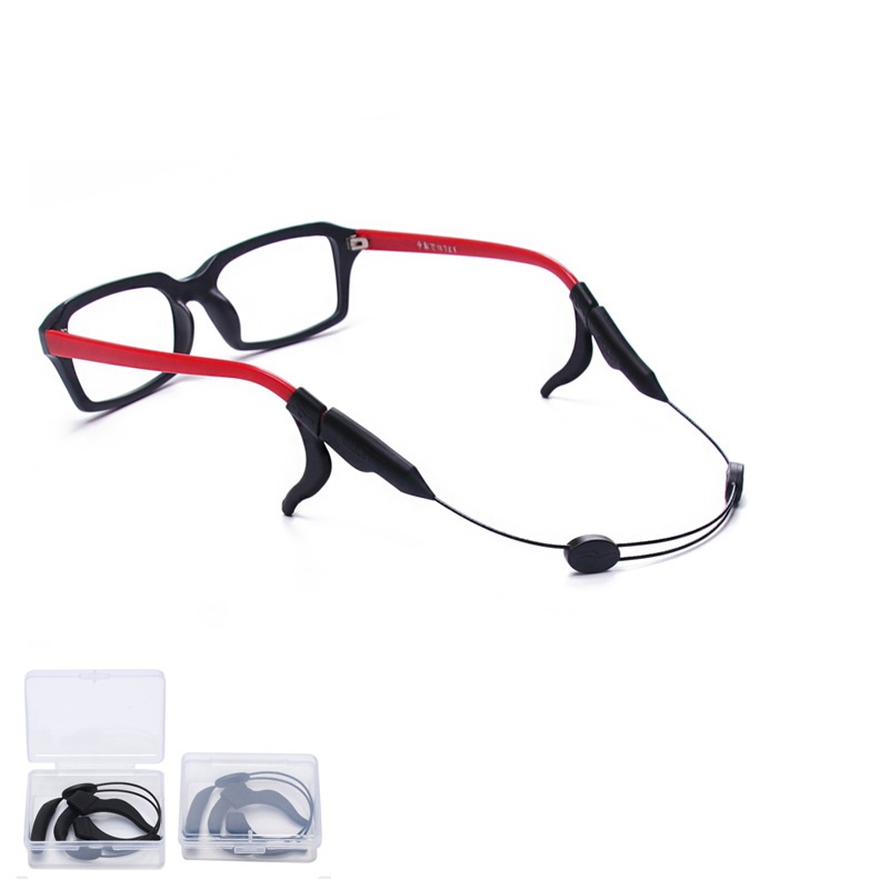 Dây Đeo Mắt Kính Giữ Gọng Kính, Chơi Thể Thao Chống Rơi Kính K02 - Combo Bộ Gài Tai, Dây Giữ Gọng Kính 35Cm Đen