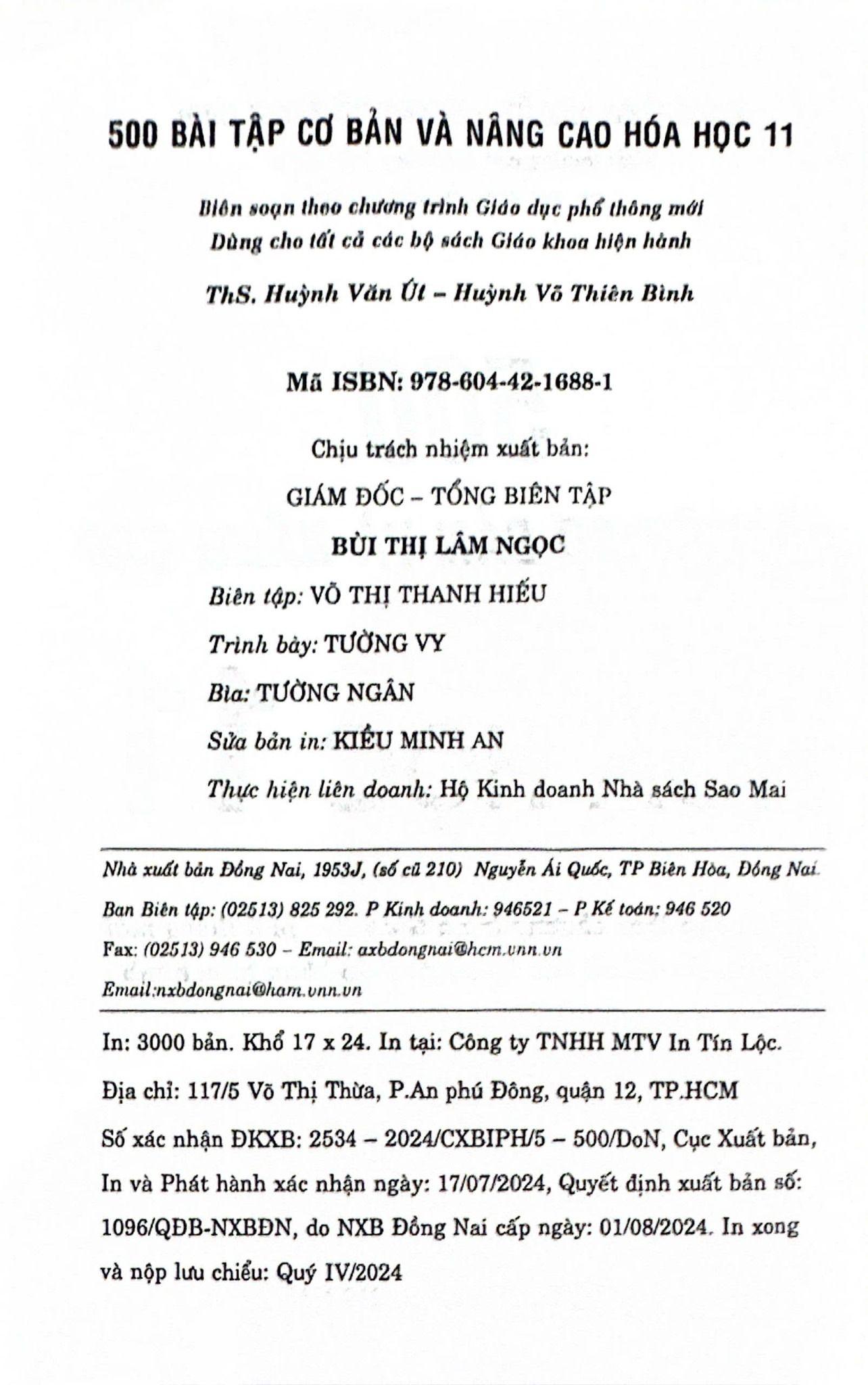 Sách - 500 Bài Tập Cơ Bản Và Nâng Cao Hóa học 11