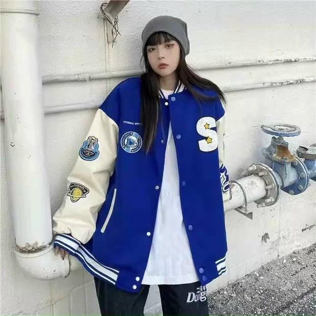 Áo Khoác Dù Bomber Nữ Vải Dù 2 lớp Logo In Chữ S Lớn Cánh Tay In Icon Kiểu Nút Bấm Thời Trang Hot Trend Mới