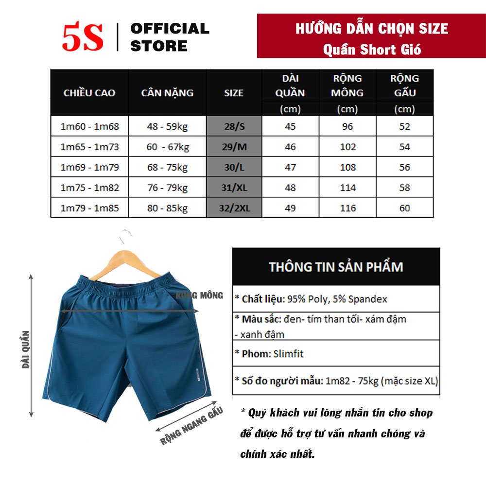 Quần Short Gió Thể Thao Nam 5S (QSG001S1) Trẻ Trung, Năng Động Hàng Công Ty Chính Hãng N1