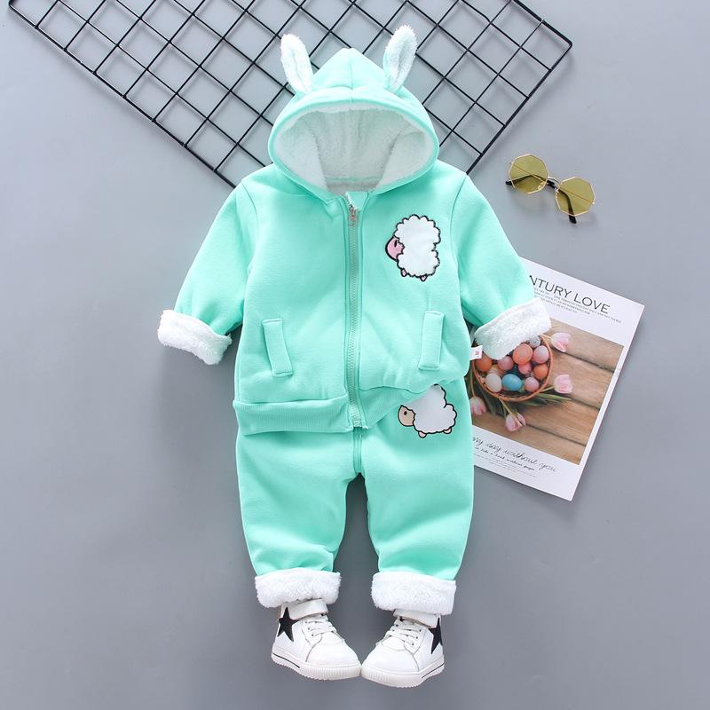 Thu Đông Cho Bé Phù Hợp Với Bé Trai Plus Nhung Dày Ấm 2 Bộ Bé Gái Hoạt Hình Dễ Thương Thịt Cừu Thường Ngày mũ Trùm Đầu Phù Hợp Với Quần Áo Cho Bé