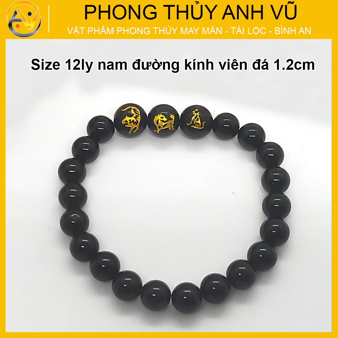 Vòng tam hợp dần ngọ tuất chất liệu mã não đen - size 8 10 12ly cho người mệnh mộc, mệnh thủy - có khai quang điểm nhãn - may mắn tài lộc - PHONG THỦY ANH VŨ