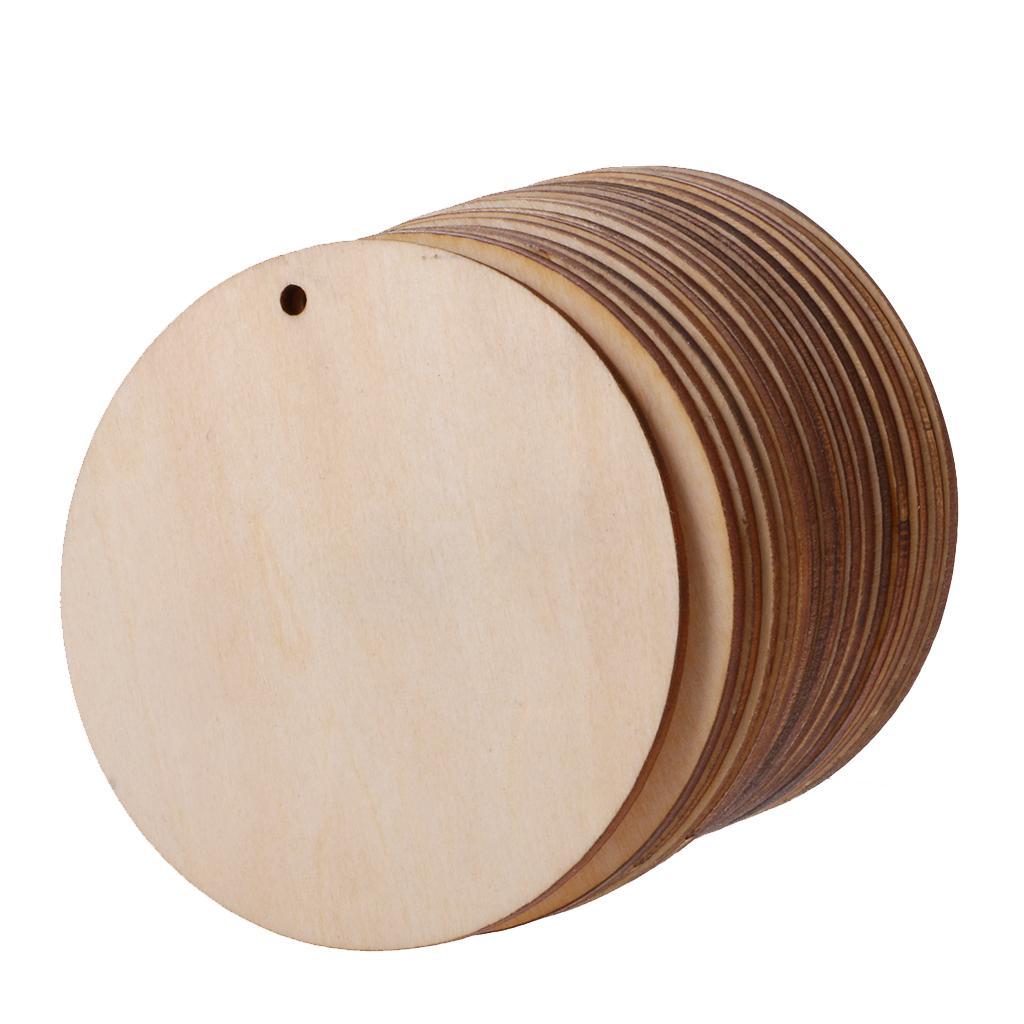 75x Blank Wooden Shapes Plaque with Hole for Kids Painting Crafts 50mm/80mm