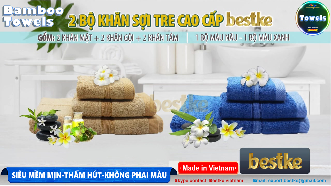 Combo 4 Khăn Mặt sợi tre bestke siêu mềm mịn, thấm hút và không phai màu, size 30*50cm, TL 70g/cái, Bamboo Towels