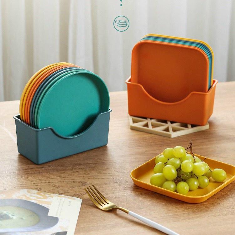 Đĩa lúa mạch vuông tròn size to sâu lòng combo 8 đĩa lúa mạch đựng trái cây hoa quả cao cấp