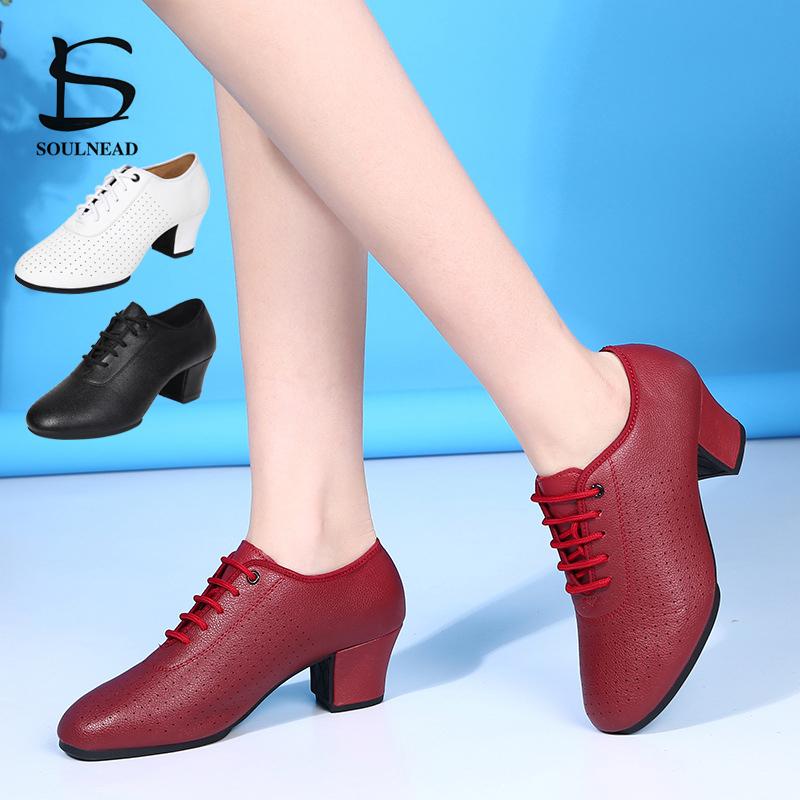 Phụ Nữ Nhảy Latin Giày Salsa Phòng Khiêu Vũ Giày Đế Mềm PU Của Người Phụ Nữ Thực Hành Nhảy Múa Giày Gót 5Cm Nữ Khiêu Vũ Giày Color: Red suede sole Shoe Size: 5.5